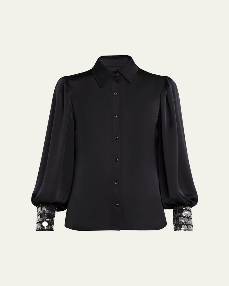 Milca Sequined-Cuff Satin Shirt